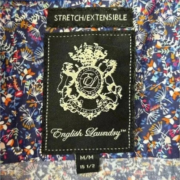 English Laundry Button Up Shirt Short Sleeve Stretch Fitted Casual Blue Medium - Picture 11 of 16